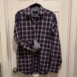 Bugatchi Navy and Pink Plaid Button Down Shirt